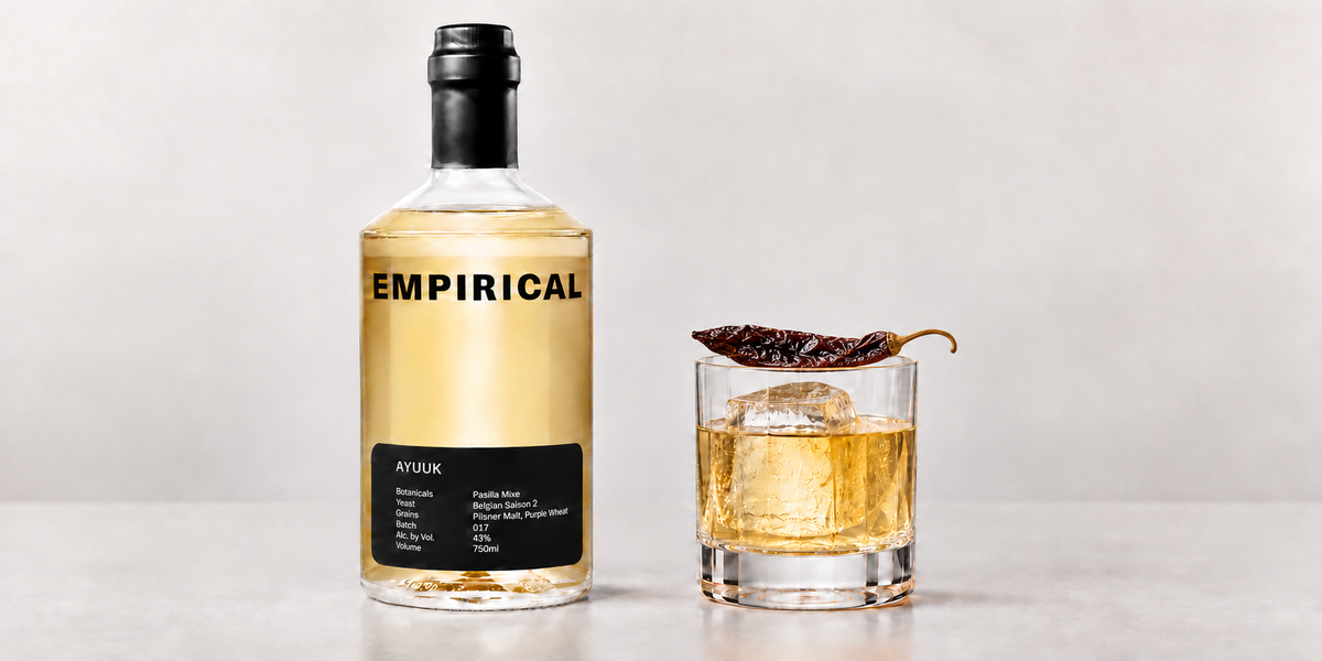 Empirical Ayuuk bottle beside its cocktail