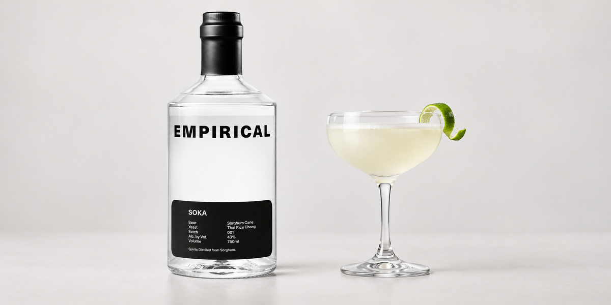 Empirical Soka bottle beside its cocktail