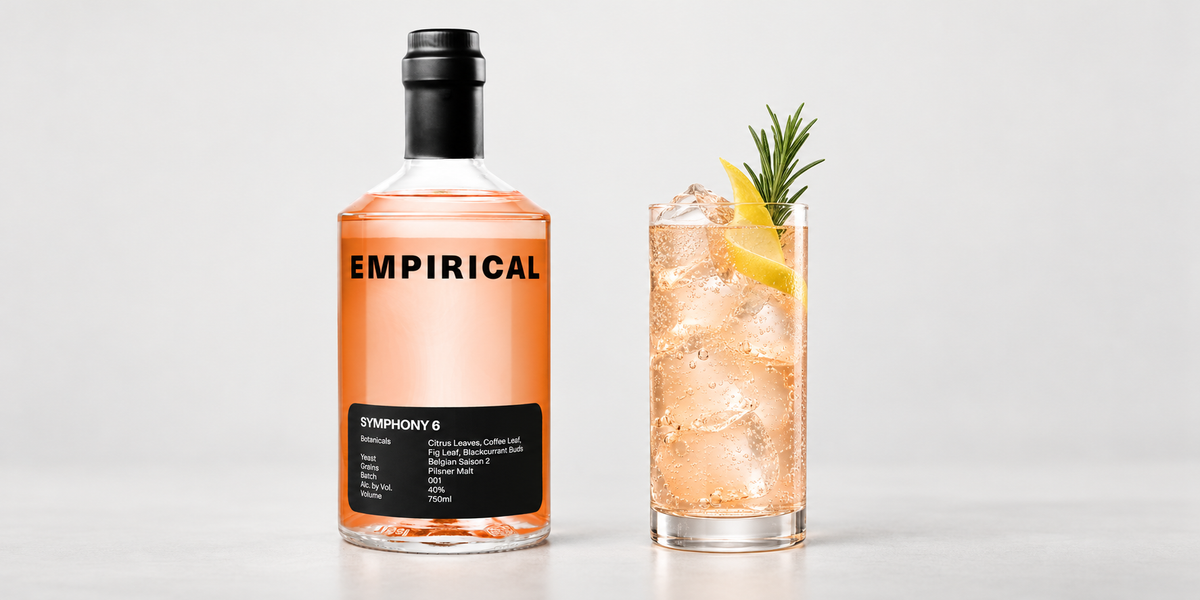Empirical Symphony bottle beside its cocktail